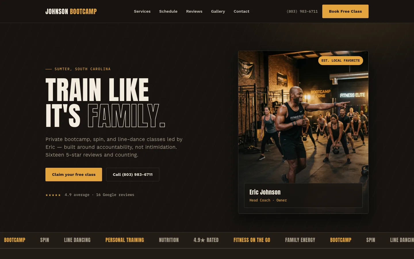 Johnson Bootcamp website on desktop
