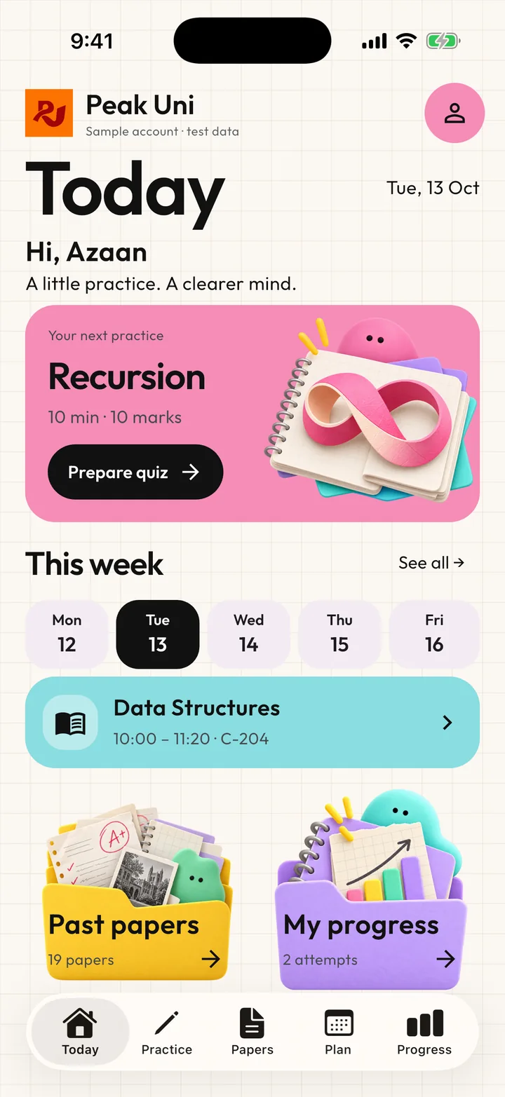 Flutter app home screen with sample data