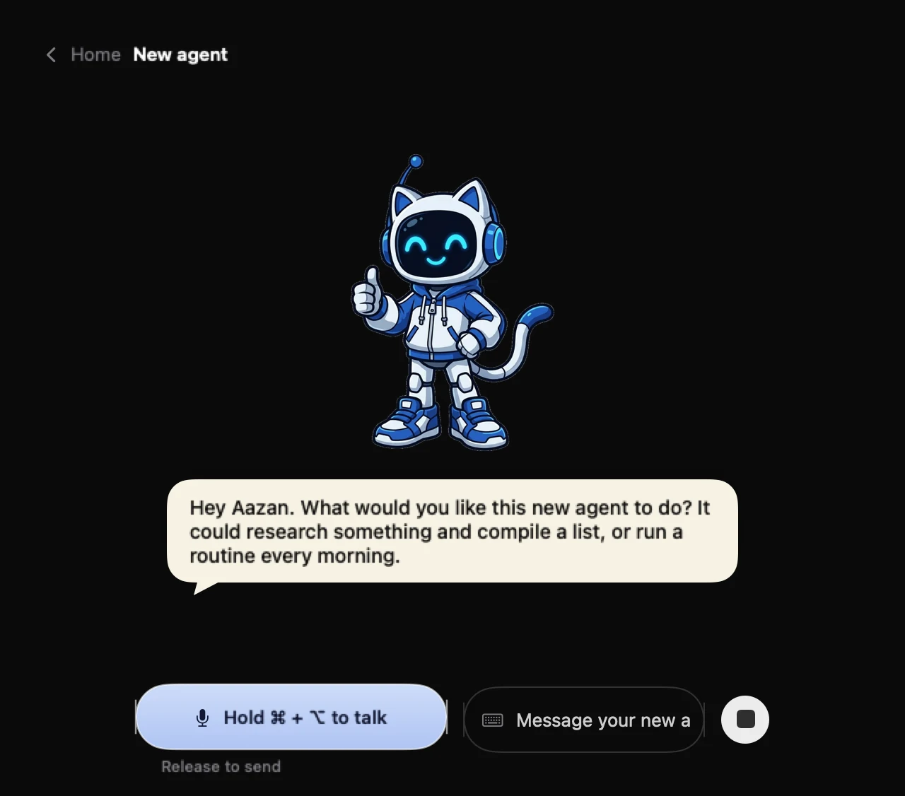 Creating a new agent with the Peaky mascot